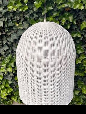 Serena & Lily White Rattan Plug In Pendant Lantern